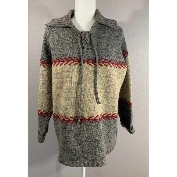 VTG Eddie‎ Bauer Sweater Womens Grey 100% Lambswool Fair Isle Nordic Pullover Sm - Picture 1 of 9